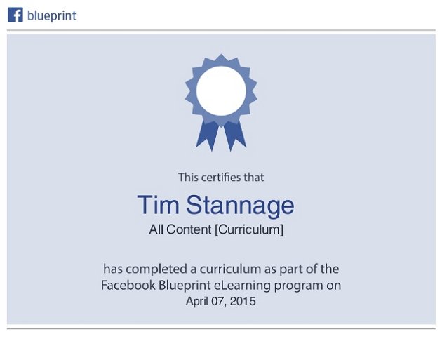 Facebook Bluprint's certificate